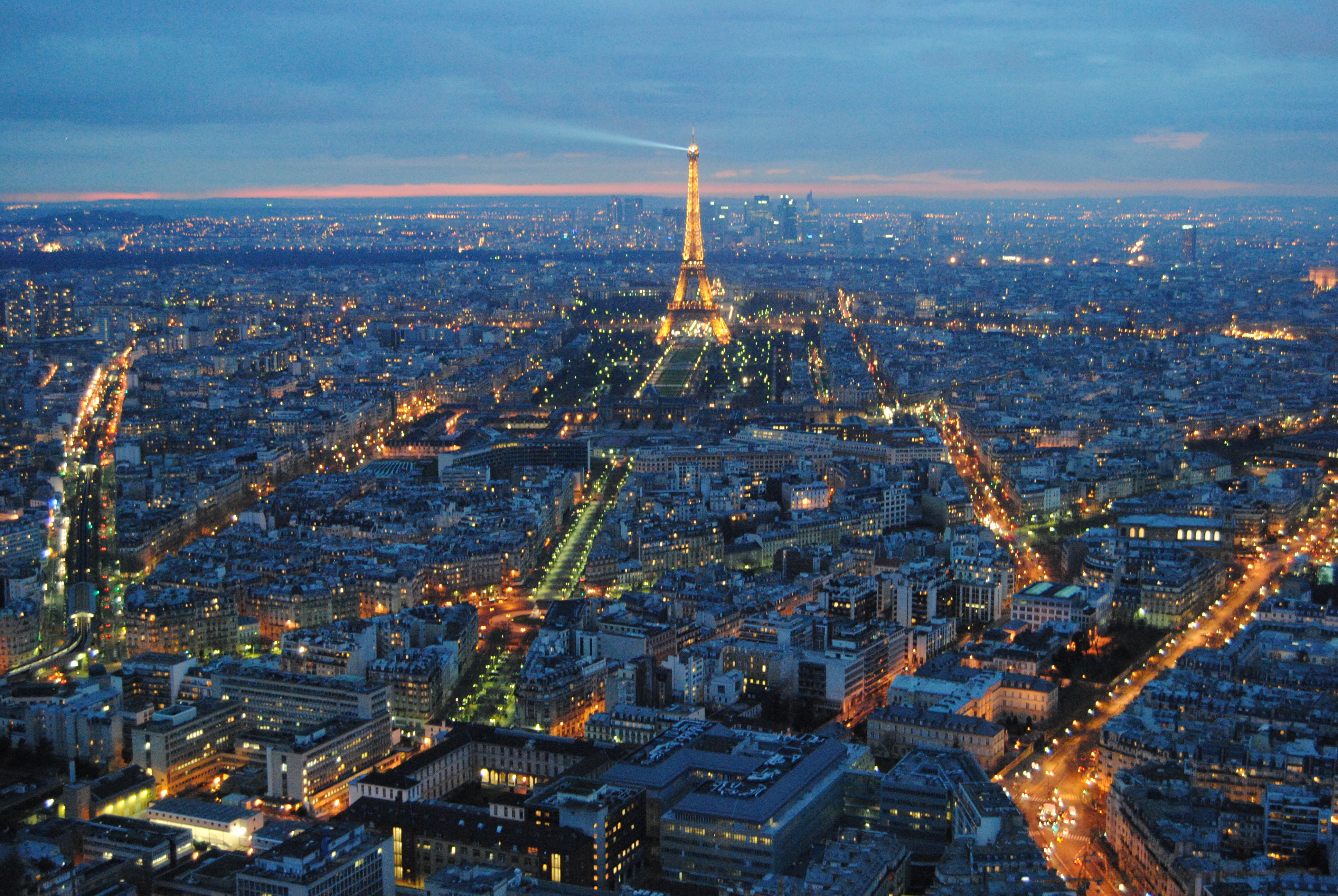 View of Paris city at sunset, France.